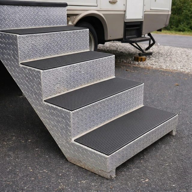 Alt view image 9 of 14 - Outdoor Rubber Stair Treads Dots Heavy-Duty Non-Slip Stair Mats Best Grip on Concrete, Brick & Textured Step Fastening Recommended for Wooden & RV Steps, Pack of 5
