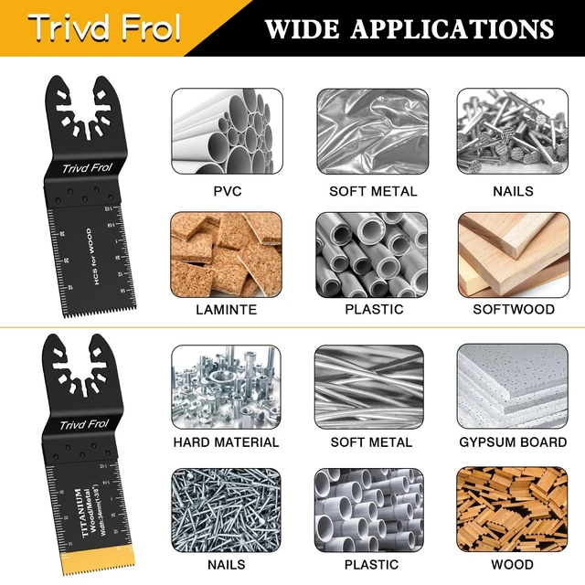 Alt view image 12 of 14 - 100PCS Titanium Multitool Blades for Wood Plastic Nails Metal Professional Universal Oscillating Saw Blades & Quick Release Multi Tool Blades Kits Fit Dewalt Ryobi Bosch Milwaukee Fein