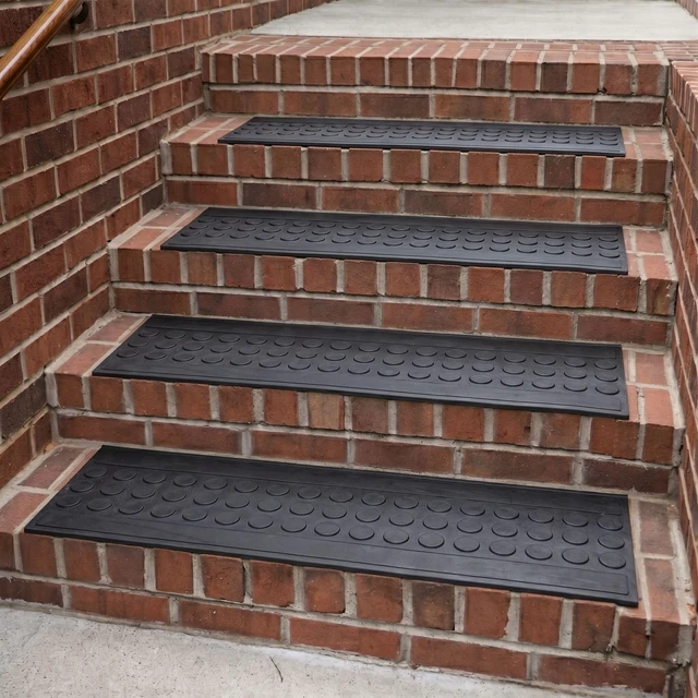 Alt view image 8 of 14 - Outdoor Rubber Stair Treads Coin Heavy-Duty Non-Slip Stair Mats Best Grip on Concrete, Brick & Textured Step Fastening Recommended for Wooden & RV Steps, Pack of 5