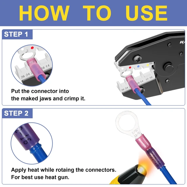 Alt view image 9 of 12 - 200PCS Ratchet Crimper Kit, Butt Connectors, AWG 22-10 Color-coded jaw markings, adjustable force wheel, quick-release lever, field wiring