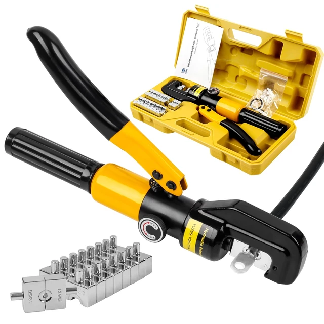 Alt view image 8 of 14 - 10-Ton Hydraulic Crimping Tool, 12 to 2/0 AWG Battery Cable Crimper Clean, Even Hex Crimps, 9 Dies (12 AWG-2/0 AWG & 1/8") for Battery Cable Lugs, Cable Railing, Marine, RV and Solar Wiring