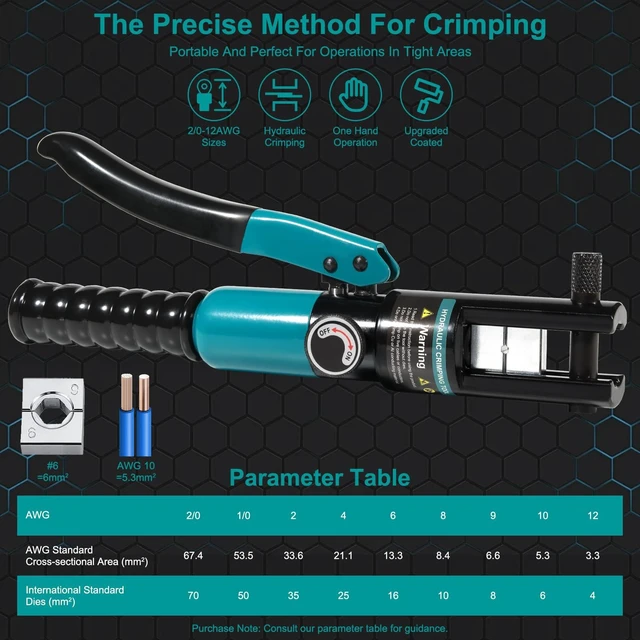 Alt view image 9 of 12 - 10 Tons Hydraulic Crimping Tool & Cable Cutter with 9 Dies Hydraulic Crimper for 1/16" 1/8" 3/16" Stainless Steel Cable Railing Hardware Kit, Wire Rope Swaging Tool