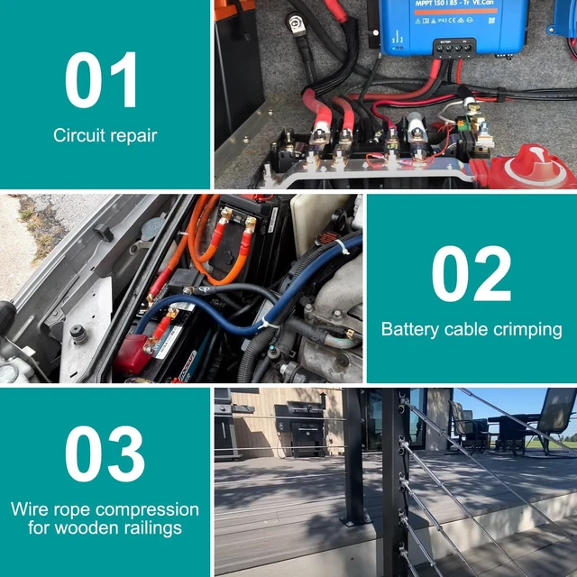Alt view image 11 of 12 - 10 Tons Hydraulic Crimping Tool & Cable Cutter with 9 Dies Hydraulic Crimper for 1/16" 1/8" 3/16" Stainless Steel Cable Railing Hardware Kit, Wire Rope Swaging Tool