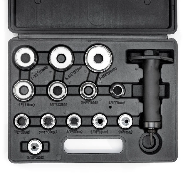 Alt view image 8 of 14 - 02604A Hole Punch Set | SAE & Metric, 3/16 1-3/8 & 5 35mm | 14 Piece Sharp Hollow Hole Punch Kit, Gasket Cutting Puncher, Foam Cutter, & Leather Hole Punches | 6 Interchangeable