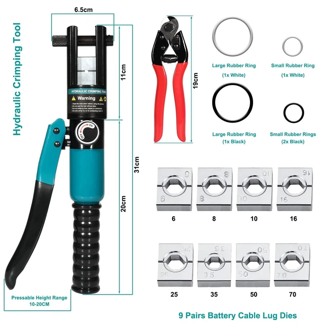 Alt view image 7 of 12 - 10 Tons Hydraulic Crimping Tool & Cable Cutter with 9 Dies Hydraulic Crimper for 1/16" 1/8" 3/16" Stainless Steel Cable Railing Hardware Kit, Wire Rope Swaging Tool