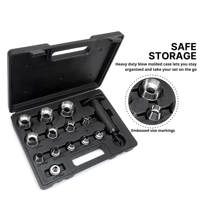 Alt view image 12 of 14 - 02604A Hole Punch Set | SAE & Metric, 3/16 1-3/8 & 5 35mm | 14 Piece Sharp Hollow Hole Punch Kit, Gasket Cutting Puncher, Foam Cutter, & Leather Hole Punches | 6 Interchangeable