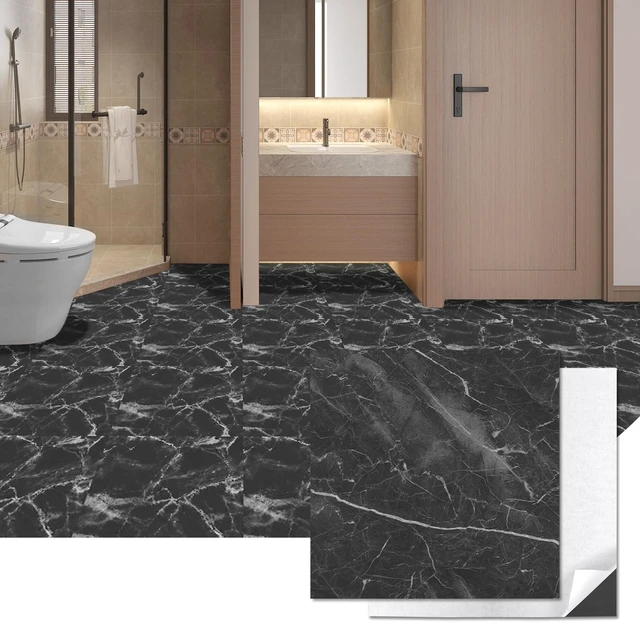Alt view image 8 of 14 - 30-Pack Peel and Stick Vinyl Floor Tiles, 12 x 12 in, Dark Marble Anti-Slip, Waterproof, Stain-Resistant, Simple to Clean, Durable, Premium Vinyl, Ideal for Kitchen, Dining Room, Bedrooms
