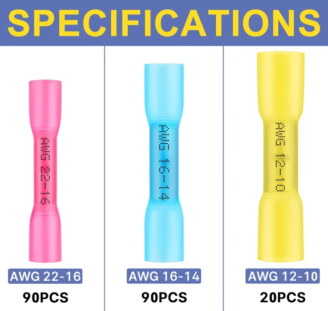 Alt view image 8 of 12 - 200PCS Ratchet Crimper Kit, Butt Connectors, AWG 22-10 Color-coded jaw markings, adjustable force wheel, quick-release lever, field wiring