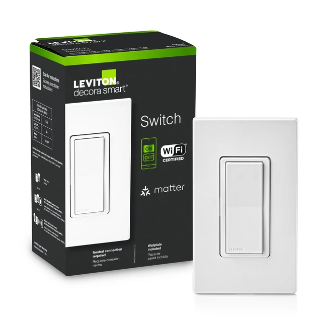 Alt view image 8 of 14 - Decora Smart Switch, Wi-Fi, Works with Matter, Alexa, Google Assistant, Apple Home/Siri & Wired or Wirefree 3-Way, Neutral Wire Required, D315S-1RW, White