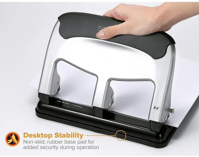 Alt view image 11 of 14 - Office EZ Squeeze Heavy Duty 3-Hole Punch for Home Office & School, 40-Sheet Capacity, One-Touch Reduced Force, Sleek Silver Design