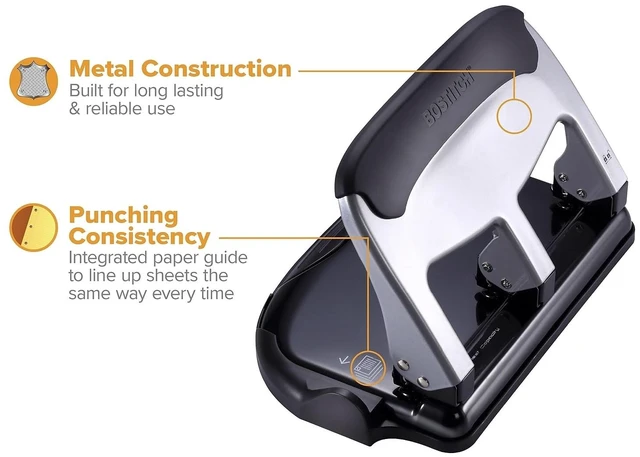 Alt view image 12 of 14 - Office EZ Squeeze Heavy Duty 3-Hole Punch for Home Office & School, 40-Sheet Capacity, One-Touch Reduced Force, Sleek Silver Design