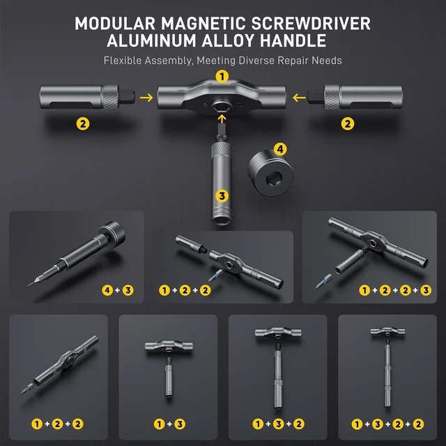 Alt view image 11 of 14 - 74 in 1 Magnetic Ratchet Screwdriver Set with Detachable T Handle S2 Steel Bits Screwdriver Set, Repair Tool Kit for Furniture, Precision Electronics, Bicycle, DIY, Computer, Gift for Man