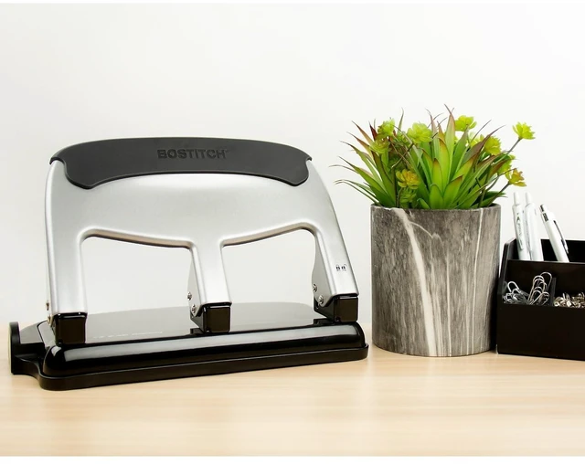Alt view image 14 of 14 - Office EZ Squeeze Heavy Duty 3-Hole Punch for Home Office & School, 40-Sheet Capacity, One-Touch Reduced Force, Sleek Silver Design