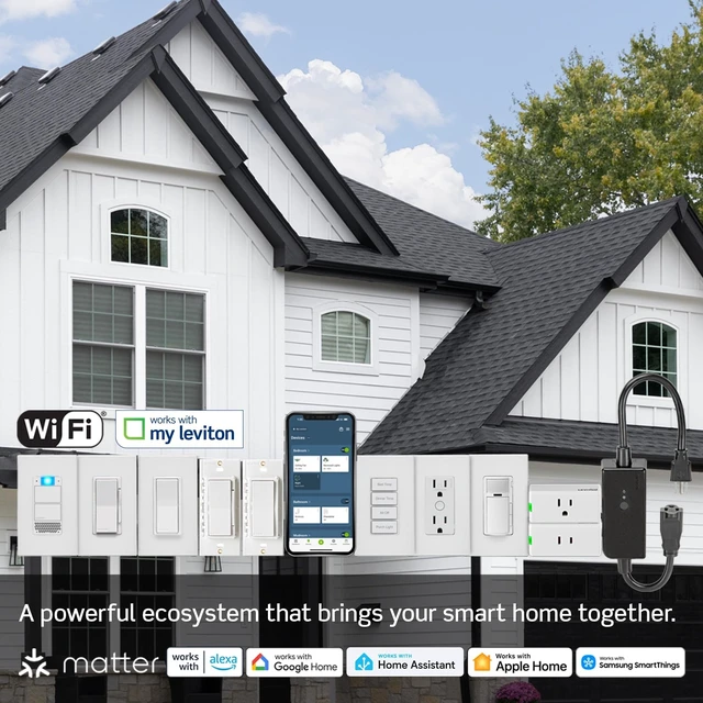Alt view image 14 of 14 - Decora Smart Switch, Wi-Fi, Works with Matter, Alexa, Google Assistant, Apple Home/Siri & Wired or Wirefree 3-Way, Neutral Wire Required, D315S-1RW, White