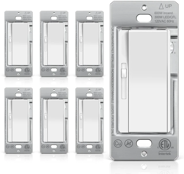 Alt view image 8 of 14 - 6 Pack Super Slim Slide Dimmer Light Switch, Single Pole or 3 Way Dimmer Switches, Compatible with LED Dimmable Lamp, CFL, Incandescent, Halogen Bulb, ETL Listed, White