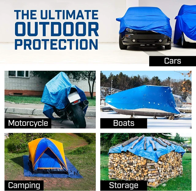 Alt view image 10 of 14 - Grizzly Tarps by 20' x 30' Large Multi-Purpose Waterproof Heavy Duty Poly Tarp with Grommets Every 36", 8x8 Weave, 5 Mil Thick, for Home, Boats, Cars, Camping, Protective Cover, Blue
