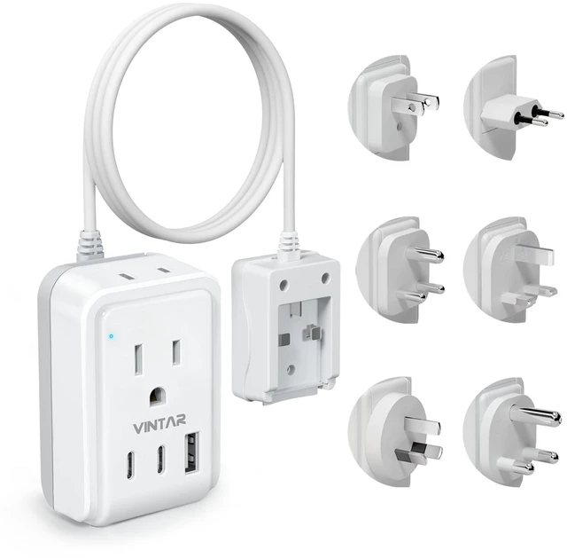 Alt view image 7 of 12 - Universal Travel Adapter, 5ft Detachable Cord Type A/C/G/D/I/M Plugs 5 in 1 with 2 AC 3 USB Ports (2 USB C), 17W Fast Charge, International Power Adapter for US to Europe UK India Africa Japan