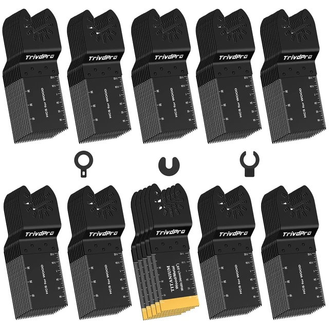 Alt view image 8 of 14 - 105PCS Oscillating Saw Blades for Wood Plastics Metal Cutting Universal Titanium Multi Tool Blades Kits, Quick Release Multitool Blades Fit Dewalt Ryobi Milwaukee Fein