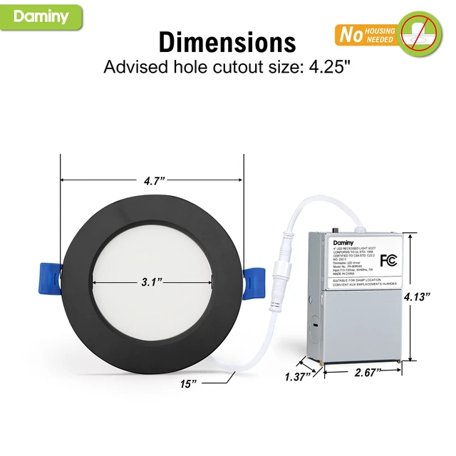 Alt view image 12 of 12 - 6 Pack 4 Inch LED Recessed Lighting, Canless Wafer Downlight, Black 5CCT, Ultra-Thin Recessed Light with Junction Box, Dimmable, 7W 700LM 120V, IC&Damp Rated