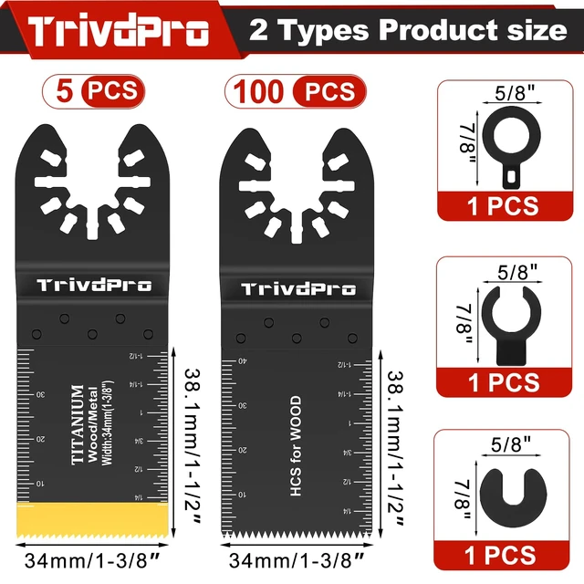 Alt view image 9 of 14 - 105PCS Oscillating Saw Blades for Wood Plastics Metal Cutting Universal Titanium Multi Tool Blades Kits, Quick Release Multitool Blades Fit Dewalt Ryobi Milwaukee Fein