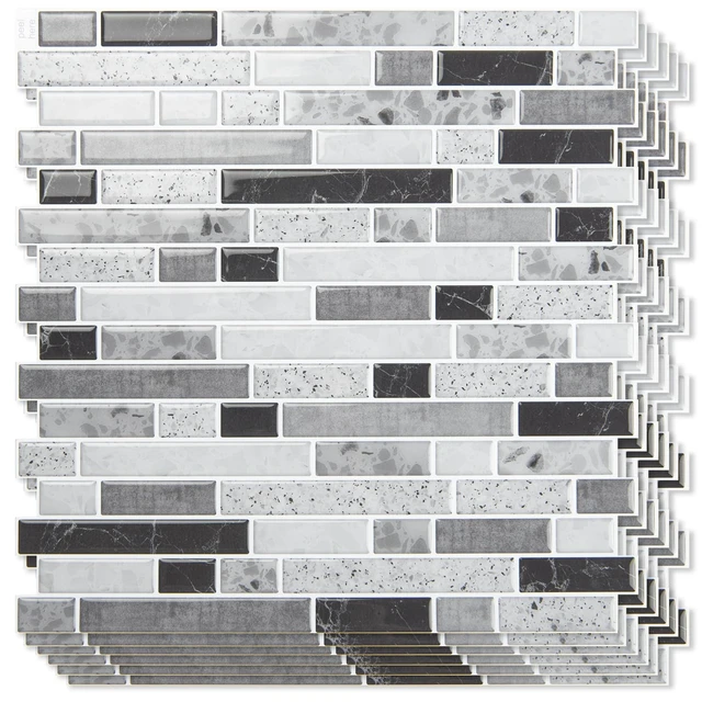 Alt view image 8 of 14 - Linear Design Tile Peel and Stick Backsplash, 10-Sheet, Carrara Grey 12 x 12 Inch, Enhanced Thickness, Warp Resistant, Strong Adhesion, Sturdy, for Kitchen, Bedroom, Ideal for Home Improvement