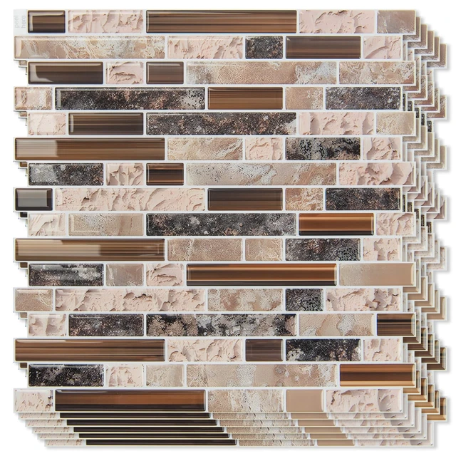 Alt view image 8 of 14 - Linear Design Tile Peel and Stick Backsplash, 10-Sheet, Sandstone 12 x 12 Inch, Enhanced Thickness, Warp Resistant, Strong Adhesion, Sturdy, for Kitchen, Bedroom, Ideal for Home Improvement