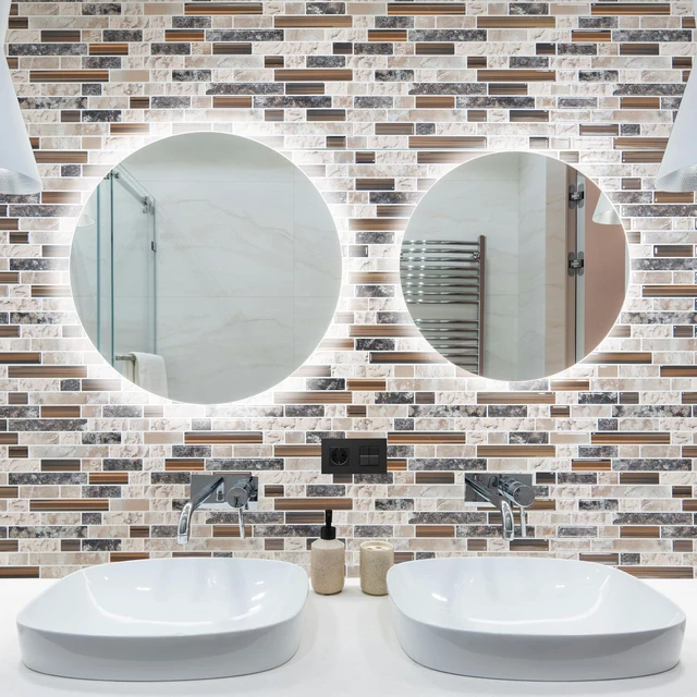 Alt view image 11 of 14 - Linear Design Tile Peel and Stick Backsplash, 10-Sheet, Sandstone 12 x 12 Inch, Enhanced Thickness, Warp Resistant, Strong Adhesion, Sturdy, for Kitchen, Bedroom, Ideal for Home Improvement