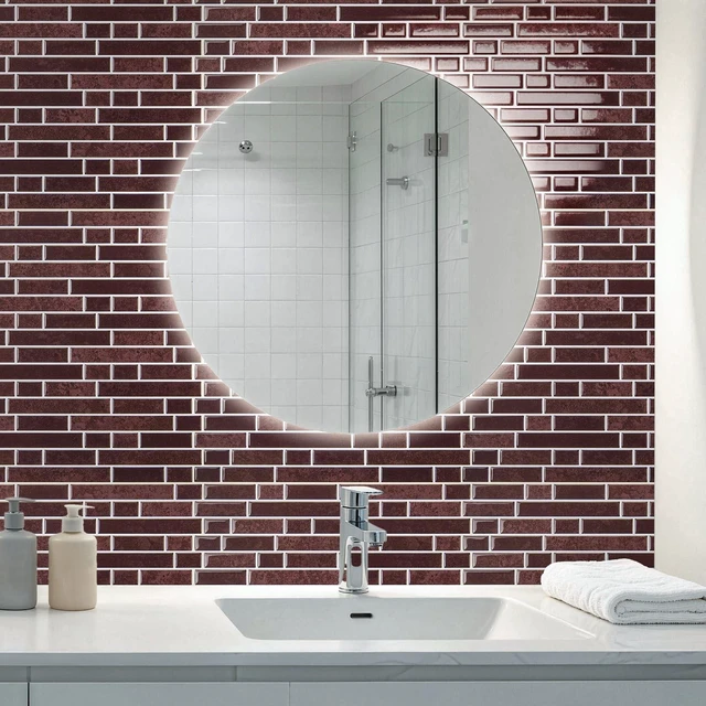Alt view image 11 of 14 - Linear Tile Peel and Stick Backsplash, 10-Pack, Dark Burgundy 12 x 12 Inch, Enhanced Thickness, Warp Resistant, Strong Adhesion, Sturdy, for Kitchen, Bedroom, Ideal for Home Improvement