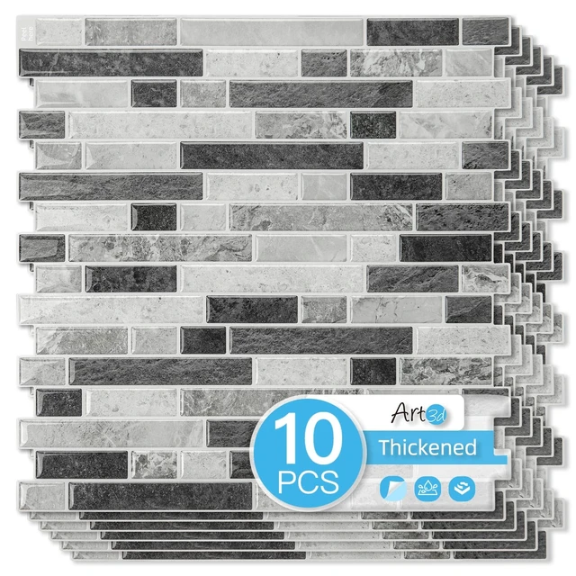 Alt view image 8 of 14 - Linear Tile Peel and Stick Backsplash, 10-Sheet, Multi-Tone Gray 12 x 12 Inch, Enhanced Thickness, Warp Resistant, Strong Adhesion, Sturdy, for Kitchen, Bedroom, Ideal for Home Improvement