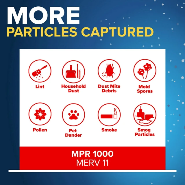 Alt view image 12 of 14 - 20x25x5 Air Filter MERV 11, MPR 1000 Micro Allergen Defense 2-Pack, Fits Lennox, AC Furnace HVAC Filters for Home, Pleated Electrostatic (Actual Size 19.63 x 24.75 x 4.31 in)