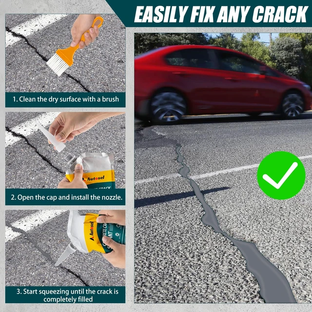 Alt view image 12 of 14 - Concrete Crack Filler, Exterior Cement Crack Filler, Self-Leveling Cement Crack Repair Sealant, Fast Drying, Effectively Repairs Cracks in Driveways, Patios, Sidewalks, and Asphalt Pavements - 3 pcs