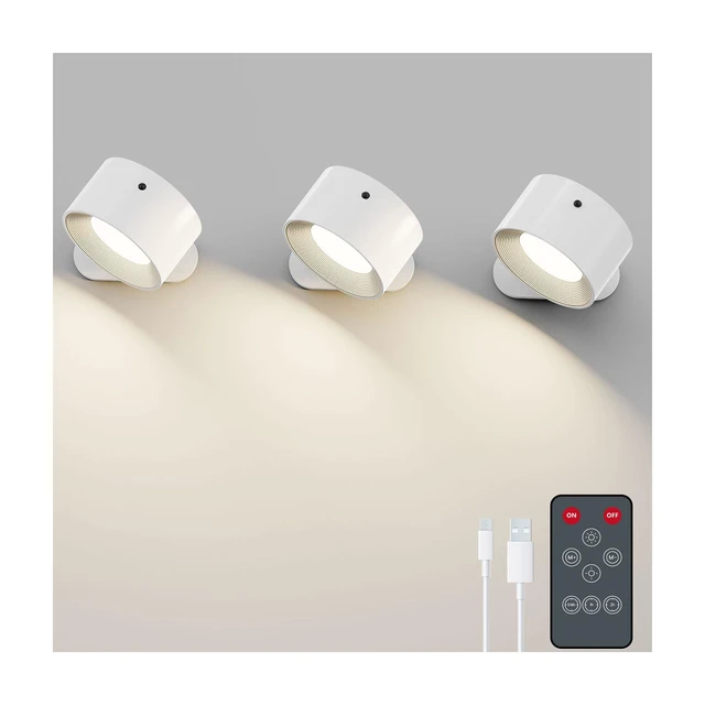 Alt view image 8 of 14 - 3PACK Rechargeable LED Wall Sconce, Cordless Battery with Remote, Powered Wall Sconce, 3 Brightness Levels, 360° Swivel Magnetic Shade for Bedrooms, Hallways, Den and Reading SpacesWhite