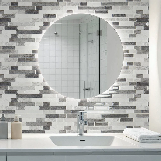 Alt view image 10 of 14 - Linear Tile Peel and Stick Backsplash, 10-Sheet, Multi-Tone Gray 12 x 12 Inch, Enhanced Thickness, Warp Resistant, Strong Adhesion, Sturdy, for Kitchen, Bedroom, Ideal for Home Improvement