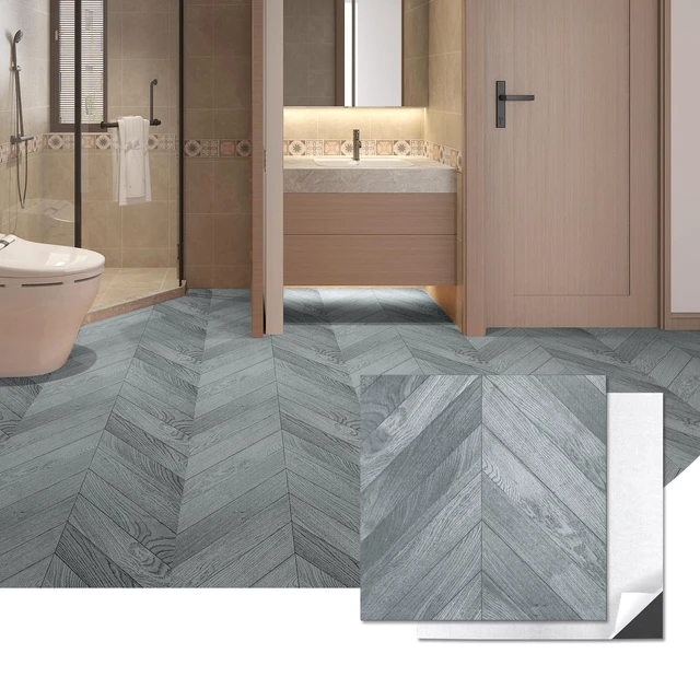Alt view image 8 of 14 - 30-Pack Herringbone Peel and Stick Floor Planks, 12 x 12 in, Grey Premium Vinyl, Self-Adhesive, Waterproof, Wood Grain, Fade-Resistant, Scratch-Proof, Ideal for Kitchen, Dining Room, Bedrooms
