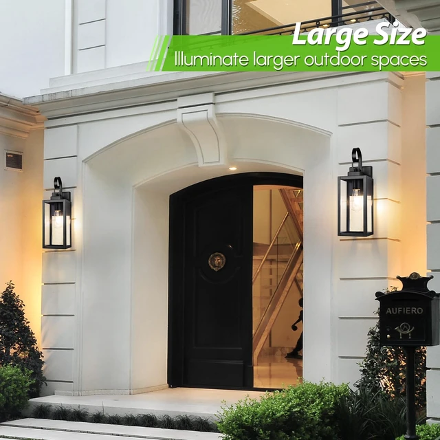 Alt view image 11 of 14 - 16.5" Large Outdoor Wall Light Fixture, Modern Porch Sconce, Black Waterproof, Rust-Resistant, Durable Metal with Clear Glass, Standard E26 Socket, Easy to Install
