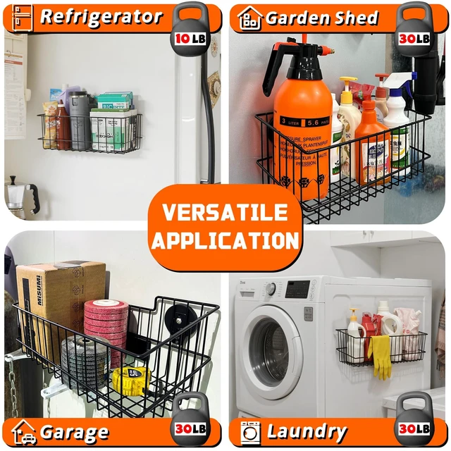 Alt view image 12 of 14 - Magnetic Baskets, Large Capacity Metal Wire Mesh Basket Holder Organizer for Sundry Tool Storage, Magnetic Shelf for Garage, Laundry, Kitchen, Workshop, Cabinet(2 Pack)
