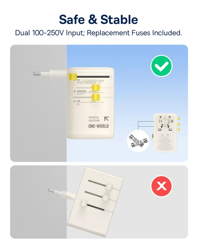 Alt view image 12 of 14 - 70W Universal Travel Adapter, 6-in-1 International Plug Adapter Worldwide Wall Charger with Retractable Cable, USB-C PD Fast Charging for USA/EU/UK/AUS and Over 200 Countries (Off-White)