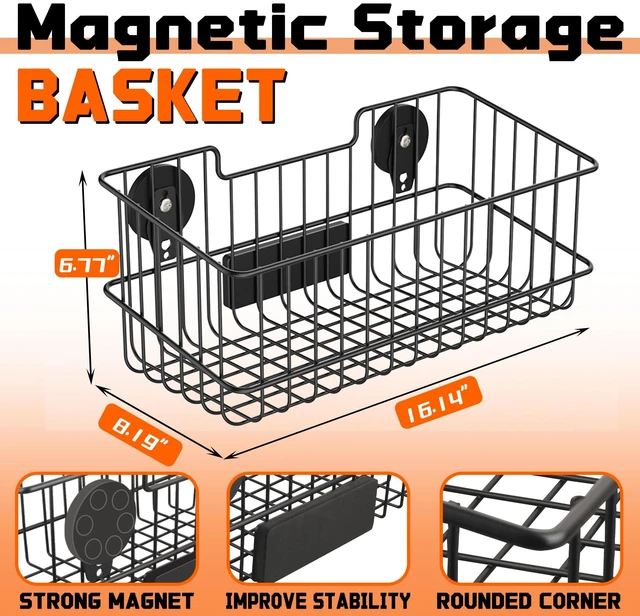 Alt view image 9 of 14 - Magnetic Baskets, Large Capacity Metal Wire Mesh Basket Holder Organizer for Sundry Tool Storage, Magnetic Shelf for Garage, Laundry, Kitchen, Workshop, Cabinet(2 Pack)