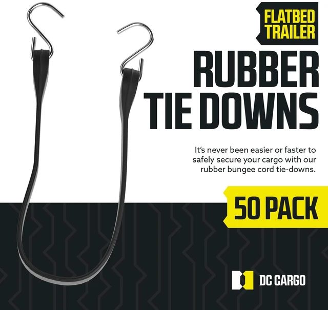 Alt view image 9 of 14 - Pack of 50 Tarp Straps for Flatbed Trailers, 9" Long Natural Rubber Bungee Cord Tie-Downs Ideal for Securing Tarps, Canvases, Cargo in Cold Climates | Tie-Downs w/ Metal S-Hooks