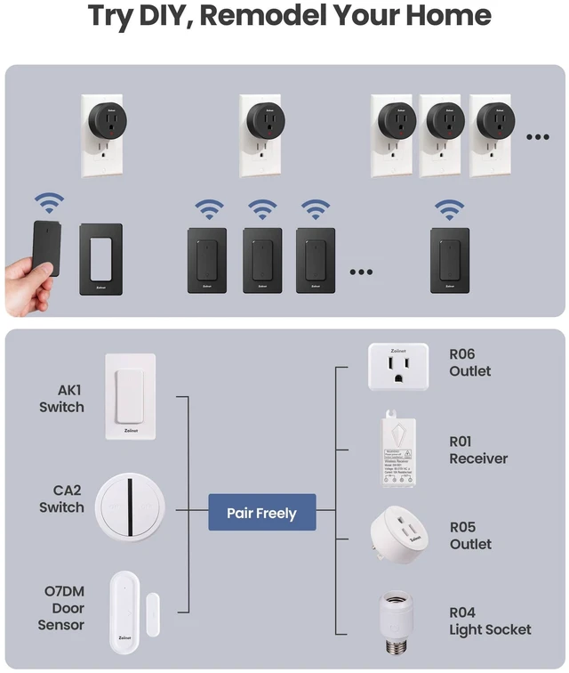Alt view image 8 of 12 - Black Remote Control Outlet, with Two Plugs, 80-275V/15A/1500W 300 ft, Buckle Design & Removable, No Wiring No WiFi, for Household Appliances, Christmas Tree, Lamps, Fans, Programmable