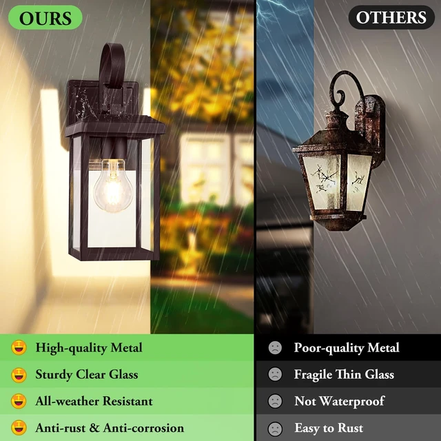 Alt view image 11 of 14 - 2-Pack Outdoor Wall Light Fixtures, Modern Porch Sconces, Brown Waterproof, Rust-Resistant, Durable Metal with Clear Glass, Standard E26 Socket, Easy to Install