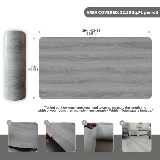 Alt view image 9 of 14 - Wood Grain Peel and Stick Floor Tiles, 11.8" W × 394" L, Soft Gray Soft woodlook finish, Nonslip texture, Long rolls reduce seams, Lowmaintenance surface, Budgetfriendly option, Waterproof
