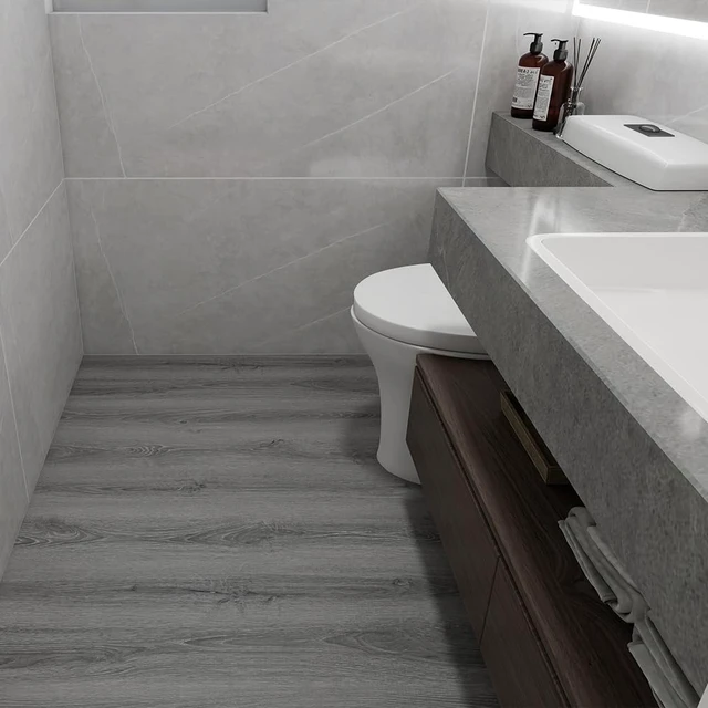 Alt view image 14 of 14 - Wood Grain Peel and Stick Floor Tiles, 11.8" W × 394" L, Soft Gray Soft woodlook finish, Nonslip texture, Long rolls reduce seams, Lowmaintenance surface, Budgetfriendly option, Waterproof