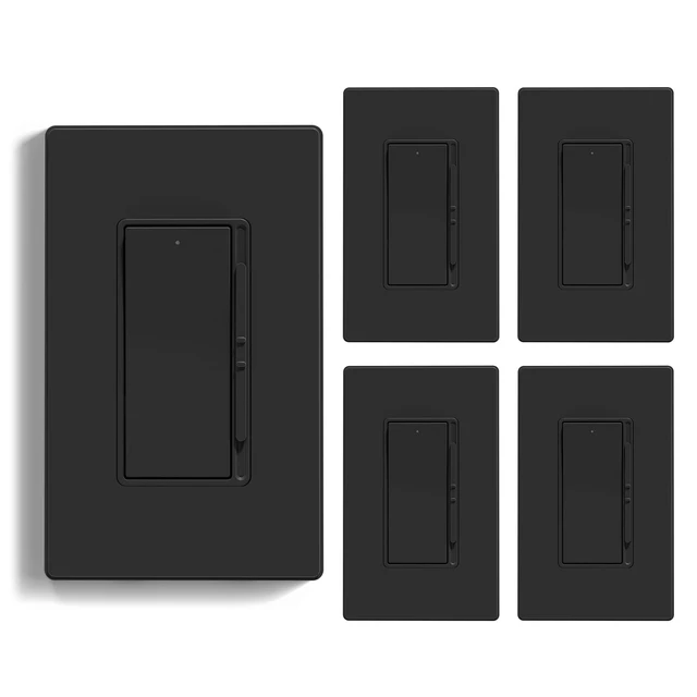 Alt view image 8 of 14 - Dimmer Light Switch for 300W Dimmable LED/CFL Lights and 600W INC/HAL Bulbs, Single Pole/3-Way LED Slide Dimmer Light Switch, Wall Plate Included, UL Listed, 5 Pack, Matte Black