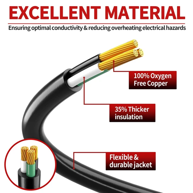 Alt view image 10 of 14 - 16/3 10A 125V 1250W 100 Ft Outdoor Extension Cord Waterproof, Weatherproof & Flame Retardant Black 3 Prong Power Cord Outside for Lawn & Garden, SJTW ETL Listed