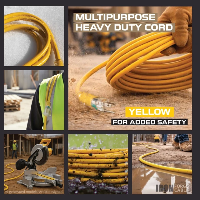 Alt view image 14 of 14 - 25 ft Lighted Outdoor Extension Cord - 12/3 SJTW Heavy Duty Yellow Extension Cable Extension Cable with 3 Prong Grounded Plug for Safety, 15AMP -Great for Garden and Major Appliances