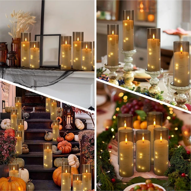 Alt view image 14 of 14 - 24 Pack Halloween Decoration Flickering Flameless Candles, Battery Operated LED Candles for New Year, Home Decor, Parties, Wedding,Christmas(D2.2 x H 5" 6" 7") Grey