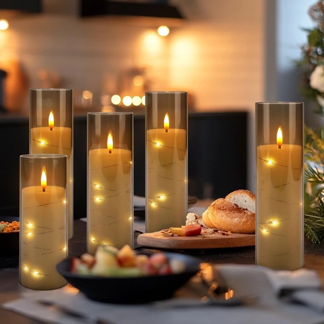 Alt view image 9 of 14 - 24 Pack Halloween Decoration Flickering Flameless Candles, Battery Operated LED Candles for New Year, Home Decor, Parties, Wedding,Christmas(D2.2 x H 5" 6" 7") Grey