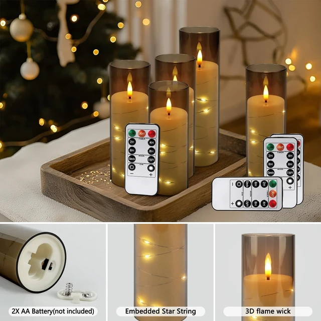 Alt view image 12 of 14 - 24 Pack Halloween Decoration Flickering Flameless Candles, Battery Operated LED Candles for New Year, Home Decor, Parties, Wedding,Christmas(D2.2 x H 5" 6" 7") Grey