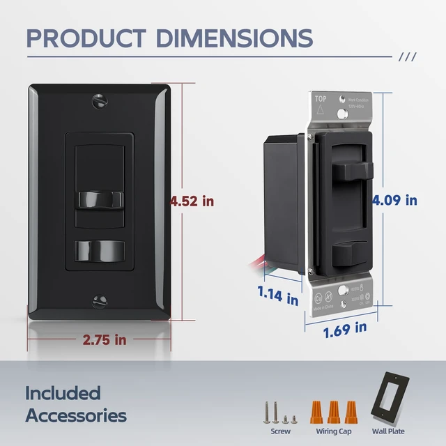 Alt view image 12 of 14 - Dimmer Light Switch, Single-Pole/3 Way Dimmer Switch, Black, 4 Pack Slide Dimmer Switches Compatible with 300W Dimmable LED/CFL or 600W INC/HAL Bulbs, No Neutral Wire Required, ETL & FCC Listed